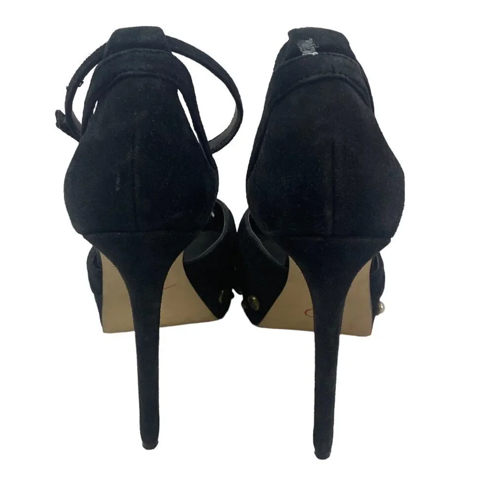 GUESS Women‎ Heels Size 7 Black Kenzie High Block Suede Elegant Buckle Party